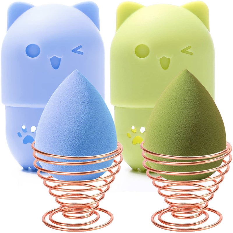 Makeup Sponge Holder Beauty Sponge Holder Makeup Blender Travel Case Beauty Sponge Blender Drying Stand Storage Containers BlueGreen
