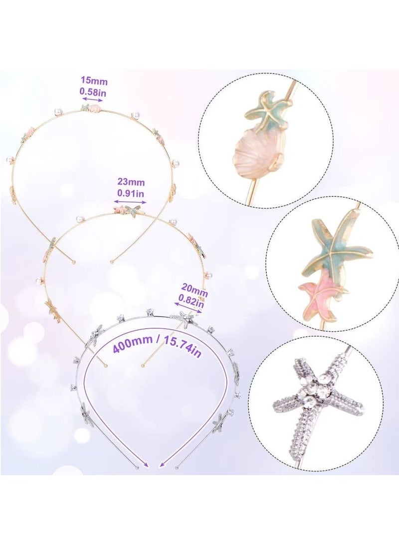 إسكدنيا Rhinestone Starfish Headbands Handmade Pearl Seashell Mermaid Crystal Hair Hoops Bridal Headpiece Vine Tiara Beach Wedding Accessories for Bride(Set of 3) - Image 3
