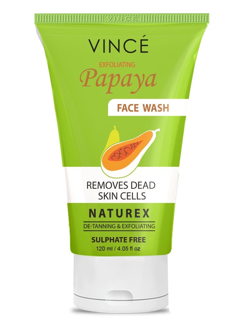 VINCE - Papaya Face Wash – Exfoliates Dead Skin, Removes Toxins, Impurities & Dullness – Reduces Tan, Brightens & Lightens Skin Tone – Leaves Skin Soft, Hydrated, and Glowing – 120ml - Image 1