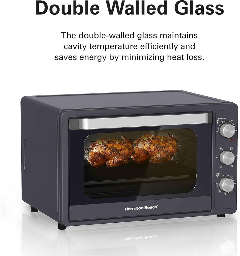 Hamilton Beach 55L 2200W Convection Toaster Oven with Rotisserie Grill, Double Walled Glass, Oyster Grey Color, 6 accessories, 6 functions, Max 230°C temp and 60 mins timer, CTGL55-ME - Image 2
