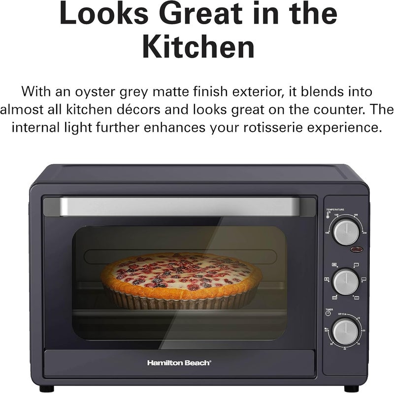Hamilton Beach 55L 2200W Convection Toaster Oven with Rotisserie Grill, Double Walled Glass, Oyster Grey Color, 6 accessories, 6 functions, Max 230°C temp and 60 mins timer, CTGL55-ME - Image 4