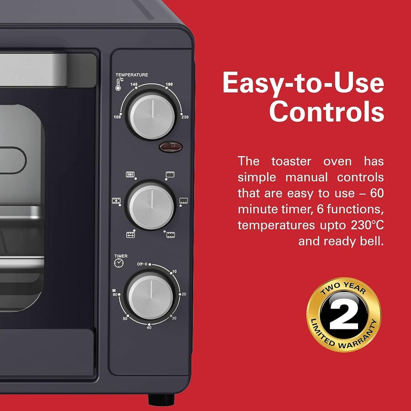 Hamilton Beach 55L 2200W Convection Toaster Oven with Rotisserie Grill, Double Walled Glass, Oyster Grey Color, 6 accessories, 6 functions, Max 230°C temp and 60 mins timer, CTGL55-ME - Image 3