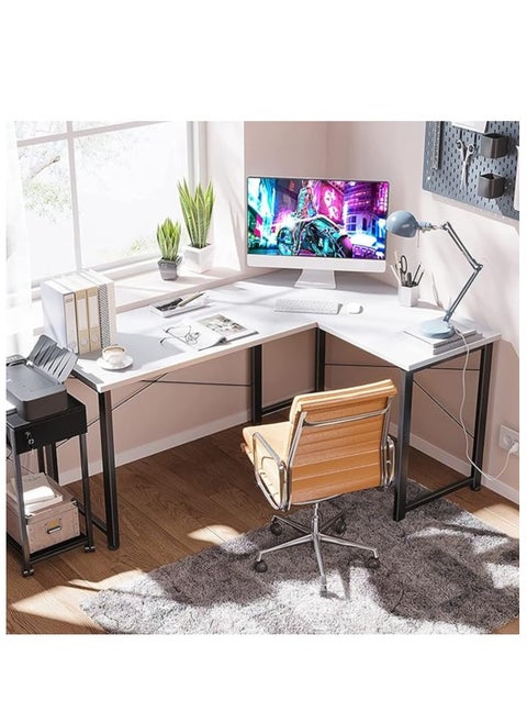 L-Shaped Gaming Desk with Rounded Corner and Removable Shelf for Home, Office and Workstation