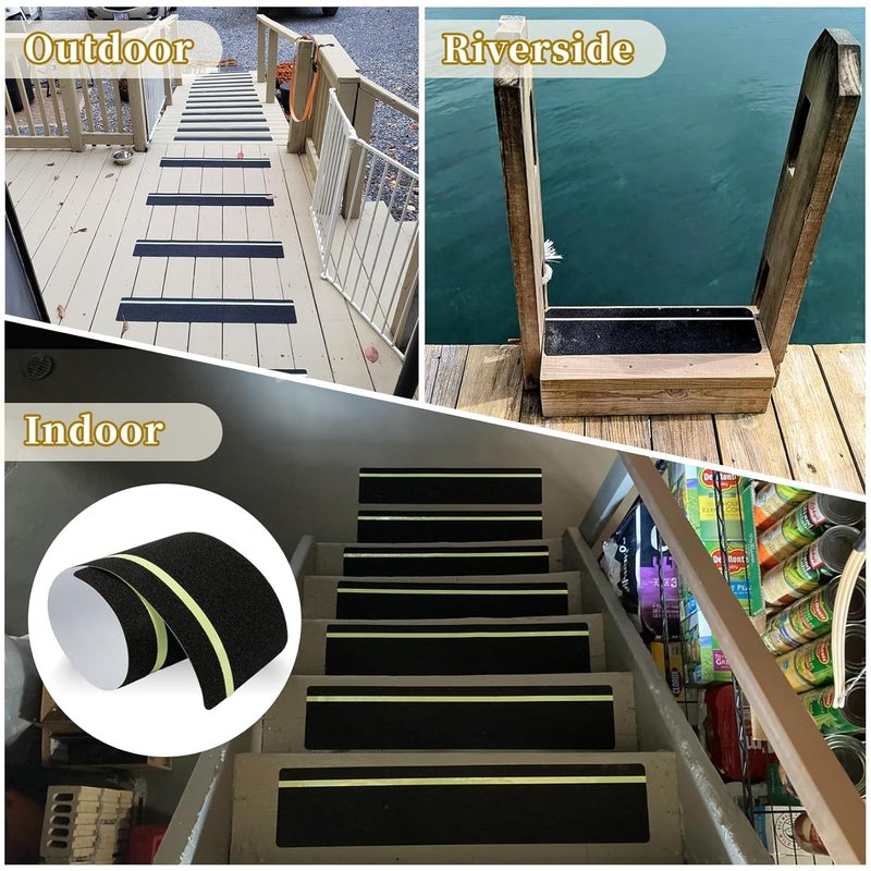CARGEN CARGEN Non Slip Grip Tape with Glow in Dark Stripe High Friction Deck Grip Tape Strips Anti Skid Tape for Steps Outdoor Basement Stair Treads 6 x 24 Inch 10Pack  - Image 3