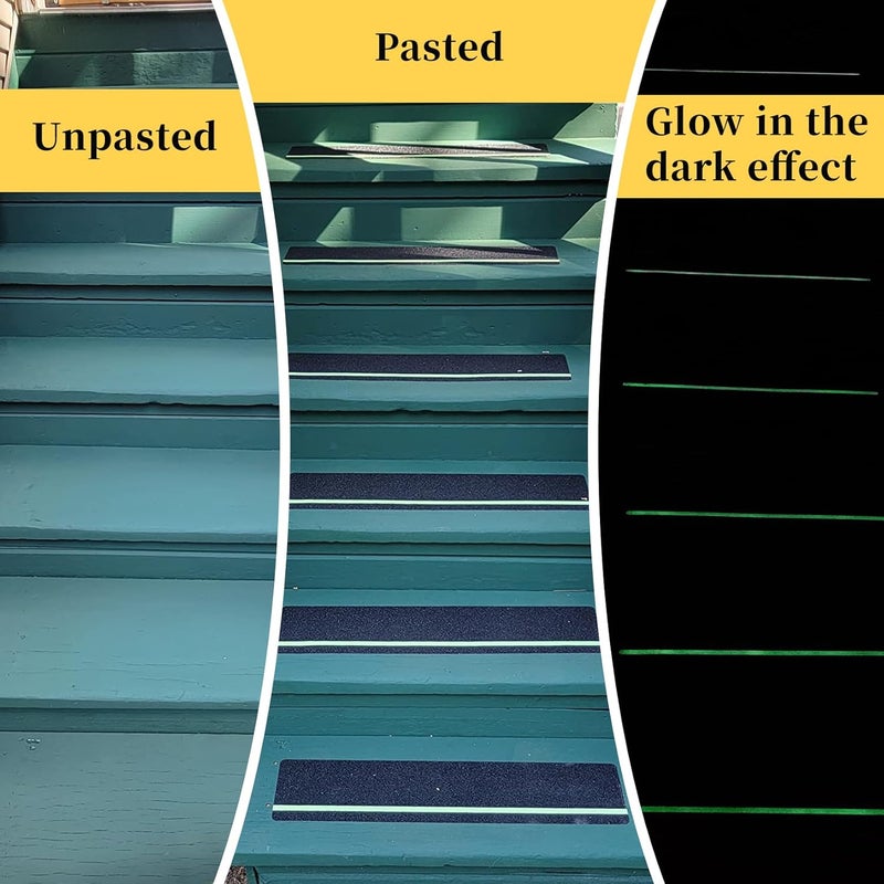 CARGEN CARGEN Non Slip Grip Tape with Glow in Dark Stripe High Friction Deck Grip Tape Strips Anti Skid Tape for Steps Outdoor Basement Stair Treads 6 x 24 Inch 10Pack  - Image 4