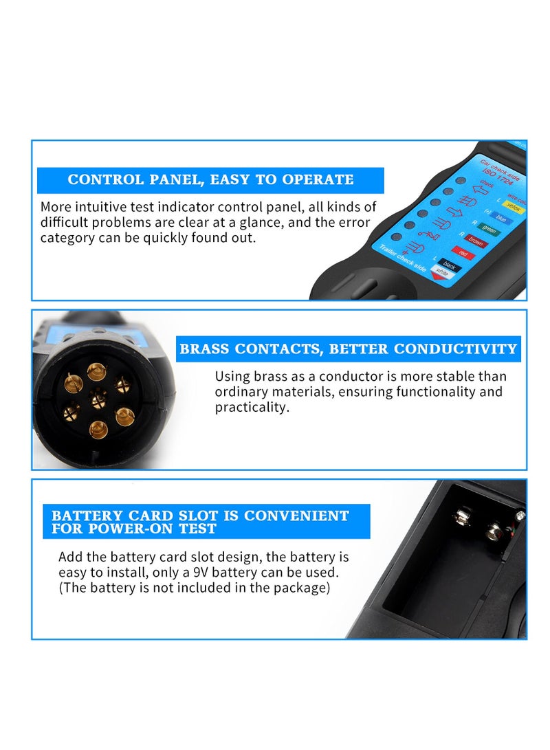7 Pin 12V Trailer Plug and Socket Tester for Cars and Trucks - Wiring Circuit Diagnostic Tool for Caravan, RV, and Trailer - Durable Plastic and Copper Construction - Image 3