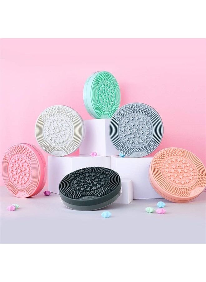 Jessup Makeup Brush Cleaning Mat with Color Removal Sponge, 2 in 1 Silicone Makeup Brush Cleaner (Sachet Pink) 