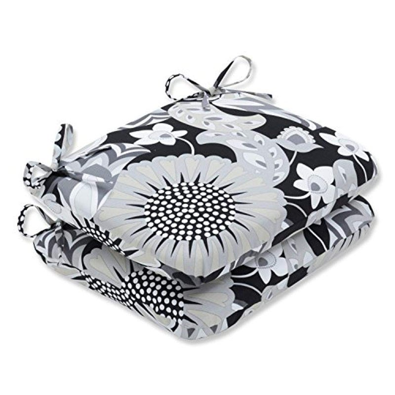 Pillow Perfect Floral IndoorOutdoor Round Corner Chair Seat Cushion with Ties Plush Fiber Fill Weather and Fade Resistant 155 x 185 BlackWhite Sophia 2 Count