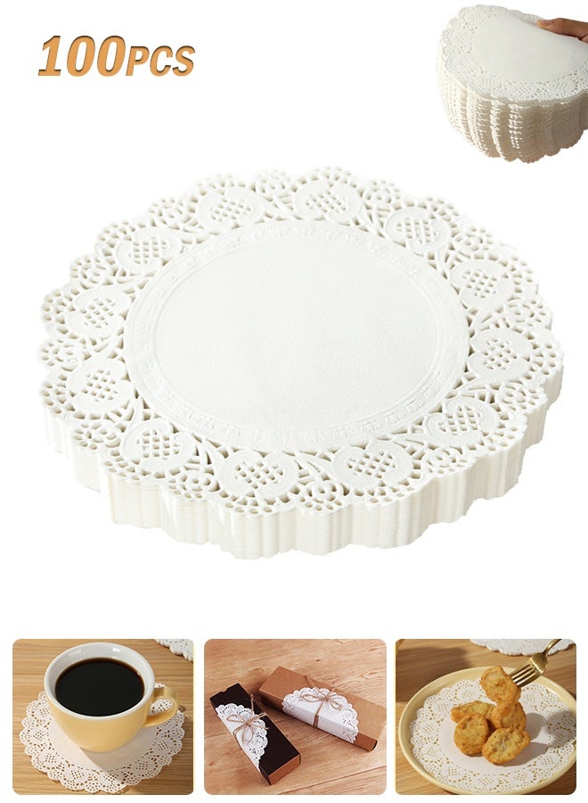 100 قطعة من مفارش المائدة الورقية، مفارش طعام مقاس 12 بوصة، مفارش دانتيل ورقية للاستخدام مرة واحدة للطاولات، مفارش ورقية مستديرة بكميات كبيرة للكعك والحلويات والحرف اليدوية (أبيض) - Image 1