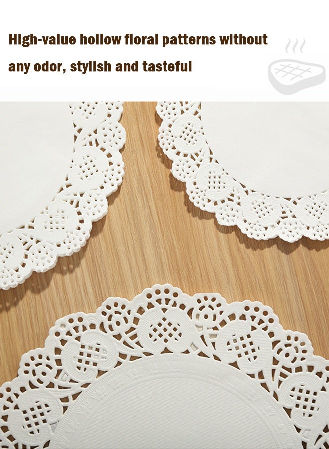 100 قطعة من مفارش المائدة الورقية، مفارش طعام مقاس 12 بوصة، مفارش دانتيل ورقية للاستخدام مرة واحدة للطاولات، مفارش ورقية مستديرة بكميات كبيرة للكعك والحلويات والحرف اليدوية (أبيض) - Image 2