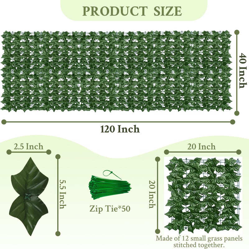 ODTORY Artificial Ivy Privacy Fence Wall Screen,40X120 in UV-Anti Faux Greenery Backdrop Ivy Vine Leaf Hedges Fence Panels for Patio, Balcony, Garden, Backyard Indoor Outdoor Green Wall Decor - Image 2
