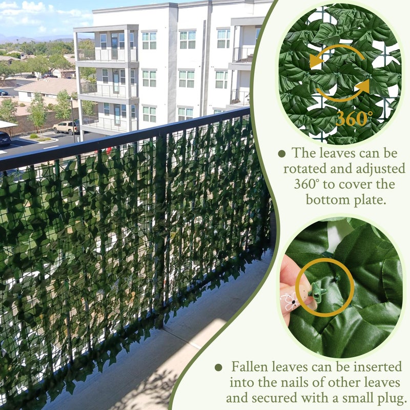 ODTORY Artificial Ivy Privacy Fence Wall Screen,40X120 in UV-Anti Faux Greenery Backdrop Ivy Vine Leaf Hedges Fence Panels for Patio, Balcony, Garden, Backyard Indoor Outdoor Green Wall Decor - Image 4