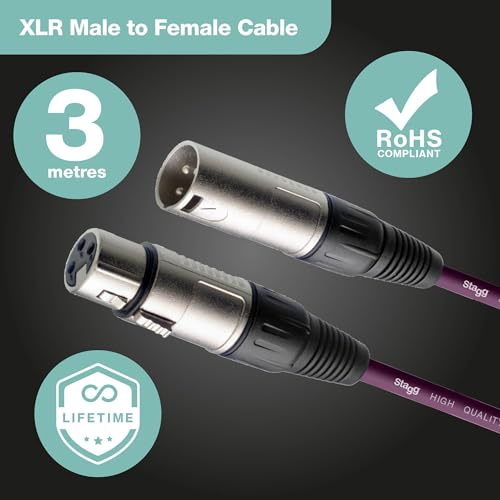 Stagg SMC3 CPP 3 m XLR to XLR Microphone Cable - Purple - Image 2