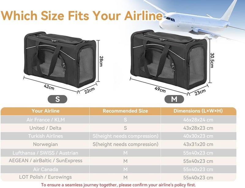Petsfit Cat Carrier Airline Approved ，Large Cat Carrier,Foldable Cat Carriers Medium Two-Way Placement on Plane for Cats and Small Dogs, Black - Image 2