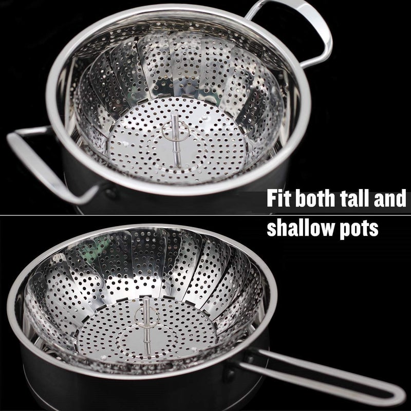HAPANI HOME HAPANI HOME Veg Steamer Folding Stainless Steel Steamer Insert Vegetable Kitchen Fruit Food foldable steamer cooking Basket Mesh Steamer Rack Cookware Utensils for Cooking Steam for use homeVegetableInsert for Pots Pans steam boiling Fruit Bowl Fit for Instant Potkitchen Large - Image 3