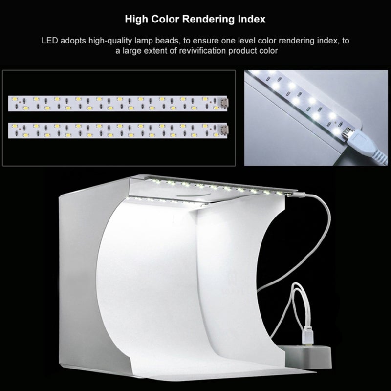 Dual Light Lightbox Mini 40Pcs LED Light Room foliding Photography Lighting Softbox Tent Photobooth Backdrop USB Cube Box Photo Studio Light Box - Image 2