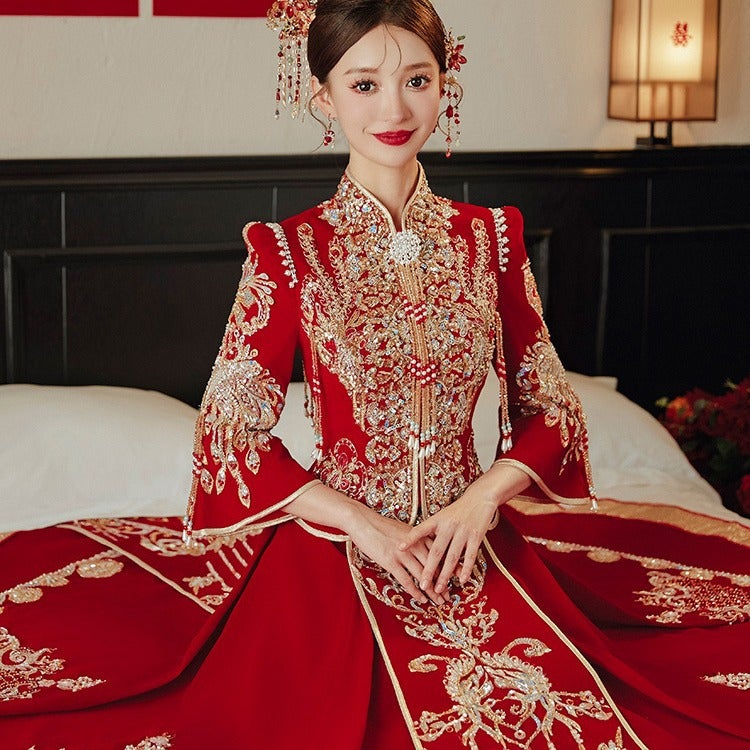 Velvet Xiuhe Clothing Bride Style Wedding Clothing Wedding Clothing Heavy Industry Chinese Wedding Dress Out Of The Pavilion Clothing - Image 2