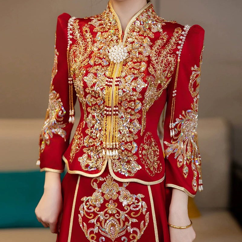 Velvet Xiuhe Clothing Bride Style Wedding Clothing Wedding Clothing Heavy Industry Chinese Wedding Dress Out Of The Pavilion Clothing - Image 1