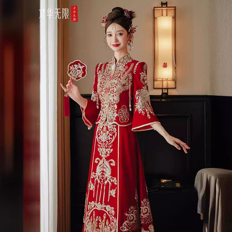 Velvet Xiuhe Clothing Bride Style Wedding Clothing Wedding Clothing Heavy Industry Chinese Wedding Dress Out Of The Pavilion Clothing - Image 3