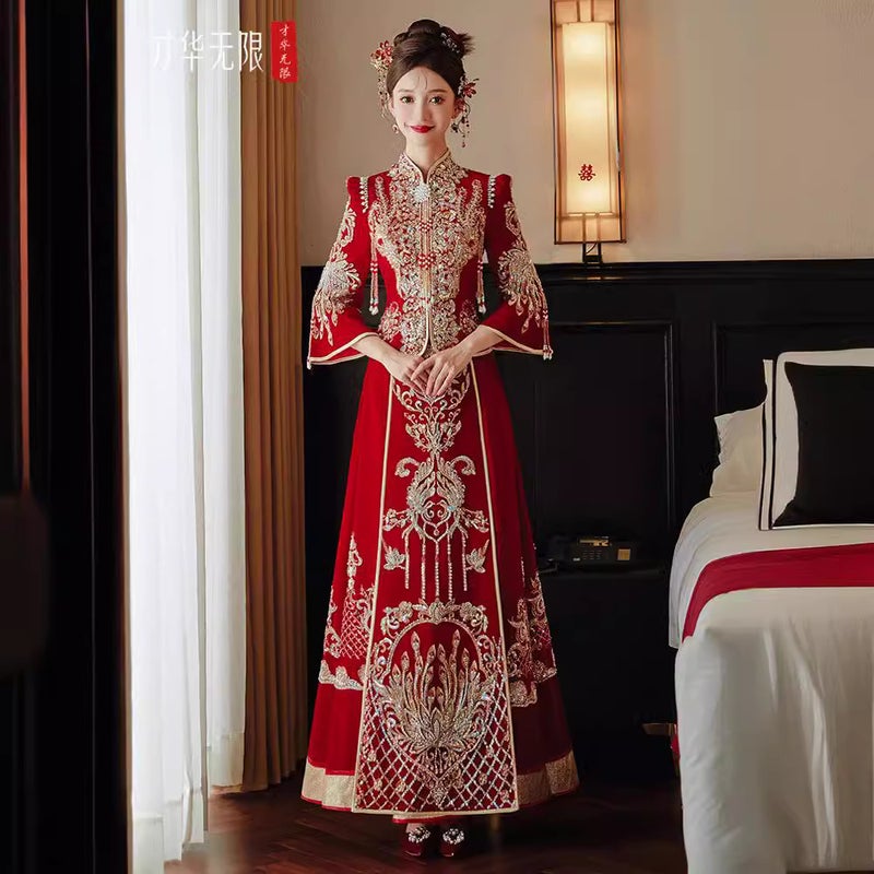 Velvet Xiuhe Clothing Bride Style Wedding Clothing Wedding Clothing Heavy Industry Chinese Wedding Dress Out Of The Pavilion Clothing - Image 5