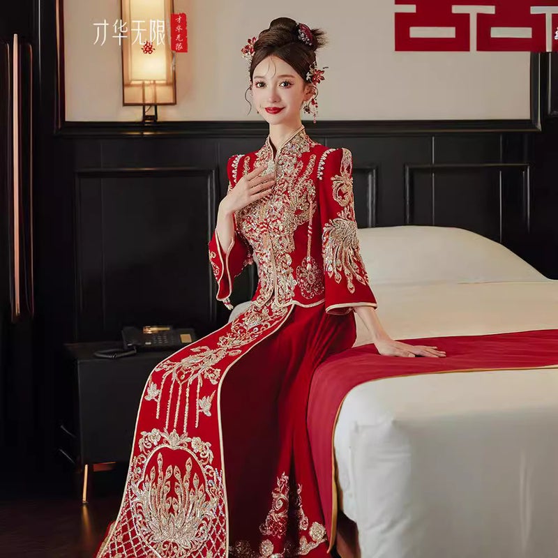 Velvet Xiuhe Clothing Bride Style Wedding Clothing Wedding Clothing Heavy Industry Chinese Wedding Dress Out Of The Pavilion Clothing - Image 4