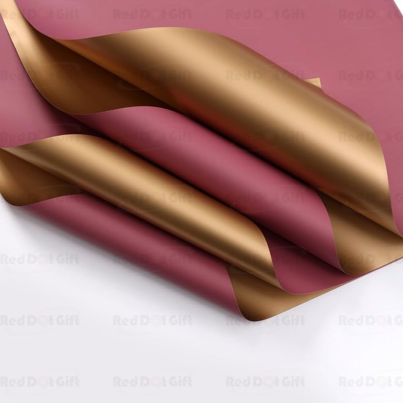 Red Dot Gift Pack of 20 Sheets Double Face Flower Wrap Paper - 57x57cm Waterproof Floral Bouquet Packing Paper (G-18# BEAN + GOLD) - Image 4