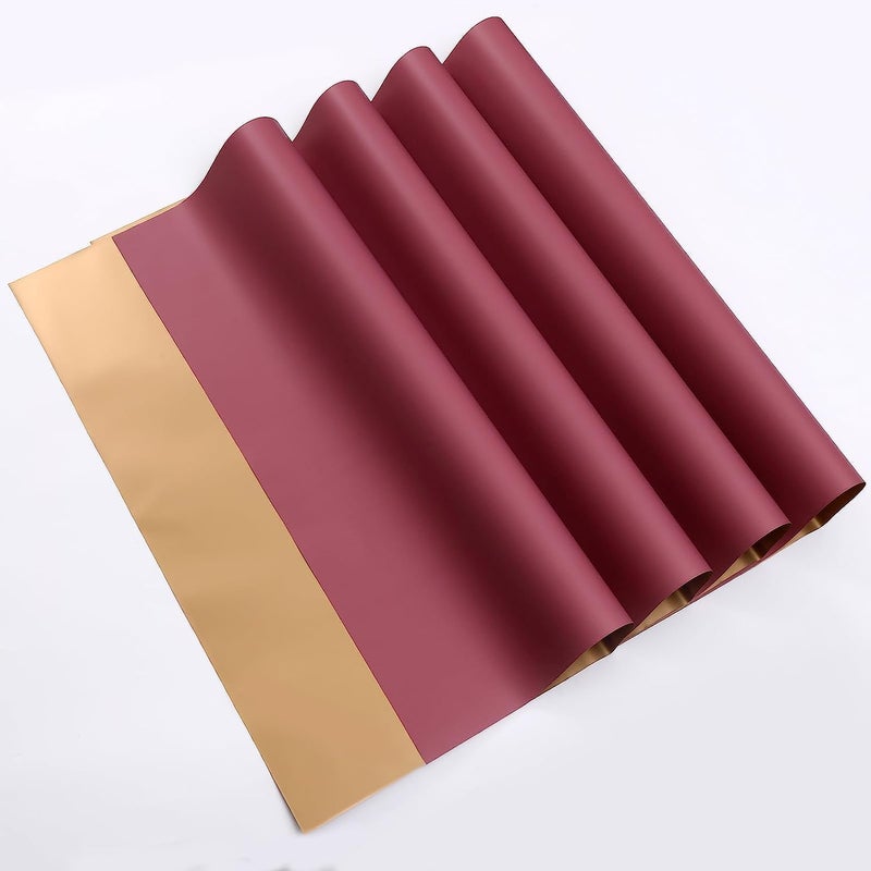 Red Dot Gift Pack of 20 Sheets Double Face Flower Wrap Paper - 57x57cm Waterproof Floral Bouquet Packing Paper (G-18# BEAN + GOLD) - Image 1