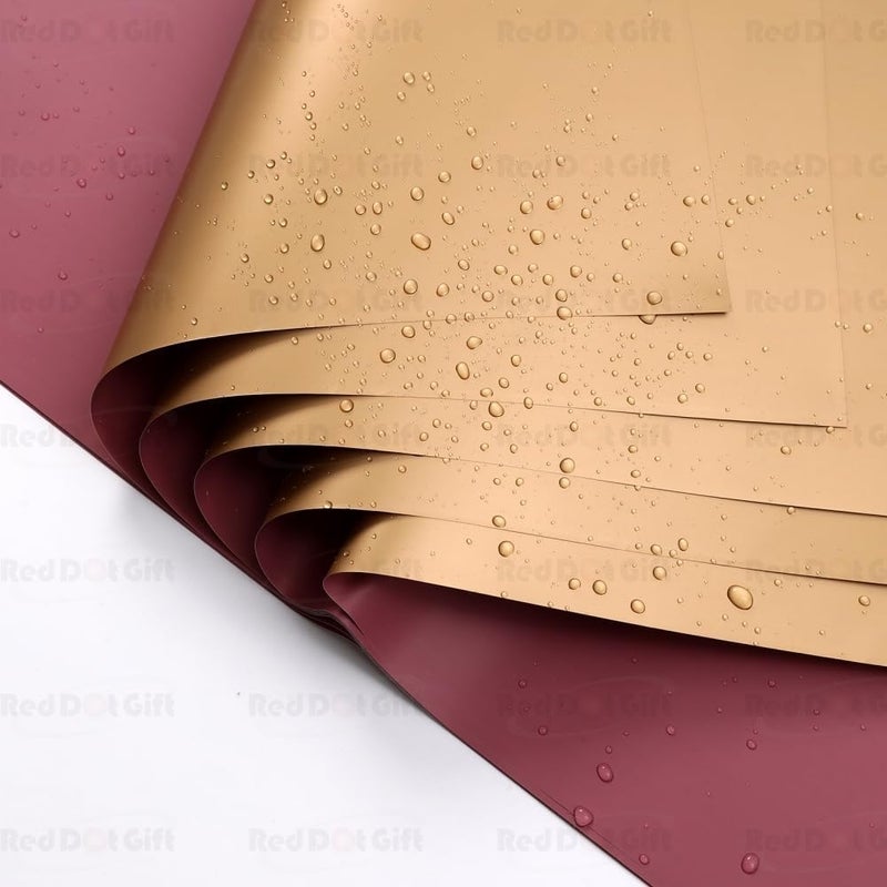 Red Dot Gift Pack of 20 Sheets Double Face Flower Wrap Paper - 57x57cm Waterproof Floral Bouquet Packing Paper (G-18# BEAN + GOLD) - Image 5