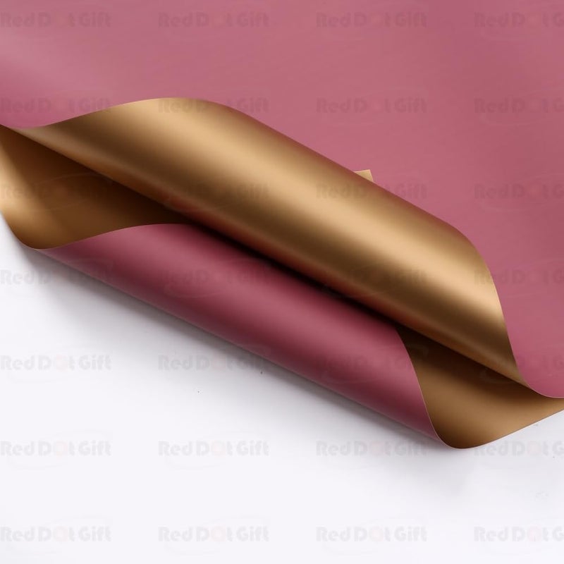 Red Dot Gift Pack of 20 Sheets Double Face Flower Wrap Paper - 57x57cm Waterproof Floral Bouquet Packing Paper (G-18# BEAN + GOLD) - Image 3