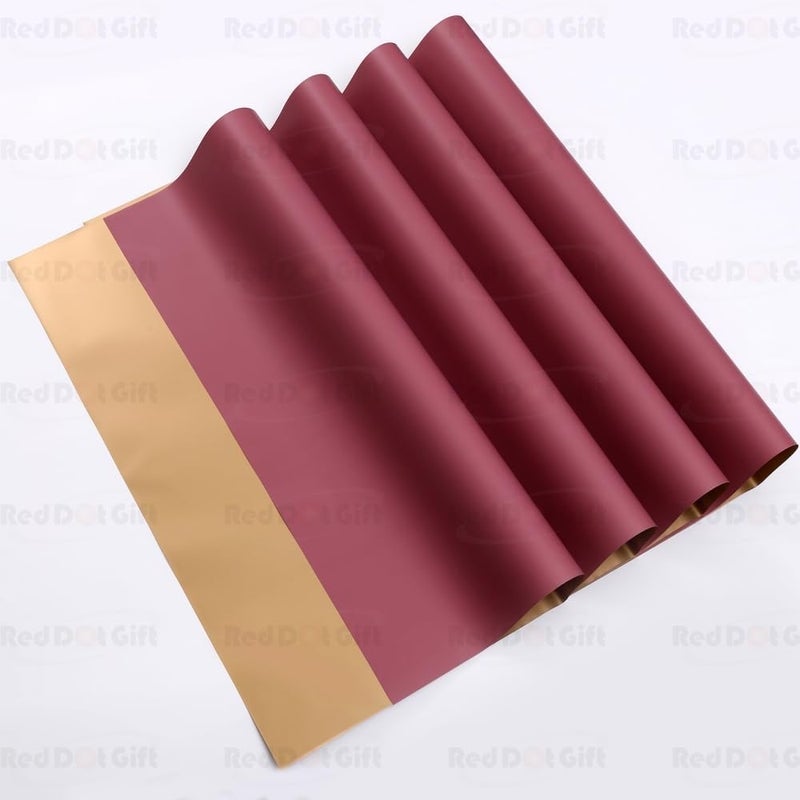 Red Dot Gift Pack of 20 Sheets Double Face Flower Wrap Paper - 57x57cm Waterproof Floral Bouquet Packing Paper (G-18# BEAN + GOLD) - Image 2
