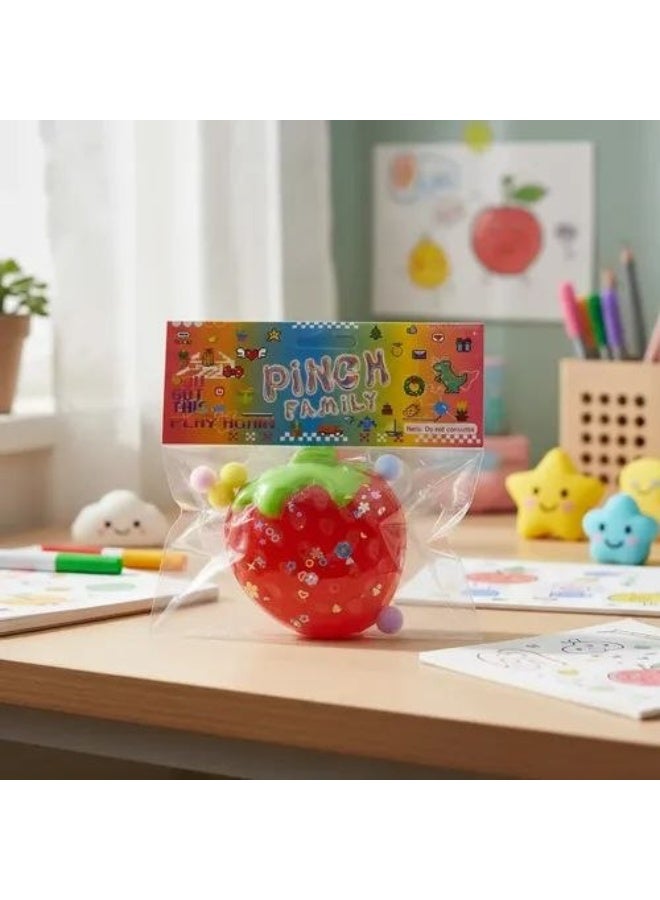 Pinch Family Strawberry Squishy Sensory Stress Toy with Glitter - Image 1