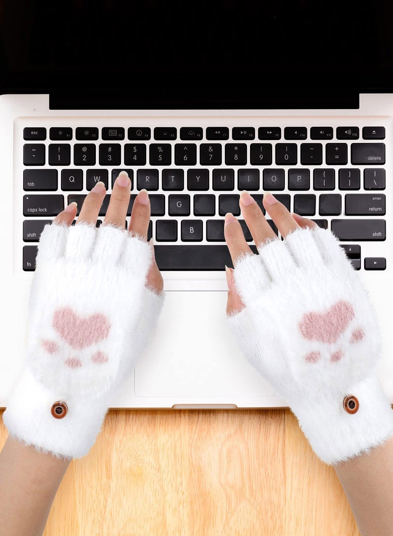 Winter Fingerless Gloves, 3 Pairs Cat Paws Cosplay Faux Fur Plush Gloves for Women, Warm Fleece Lined Knit Gloves with Elastic Cuff, Perfect for Cold Weather - Image 3