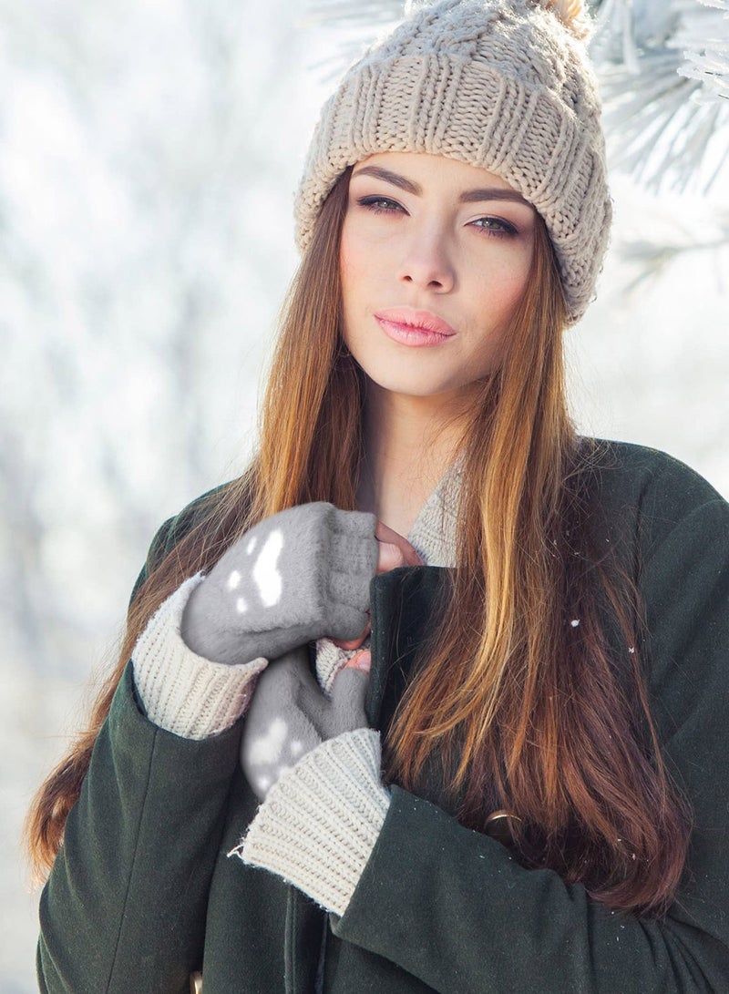 Winter Fingerless Gloves, 3 Pairs Cat Paws Cosplay Faux Fur Plush Gloves for Women, Warm Fleece Lined Knit Gloves with Elastic Cuff, Perfect for Cold Weather - Image 4
