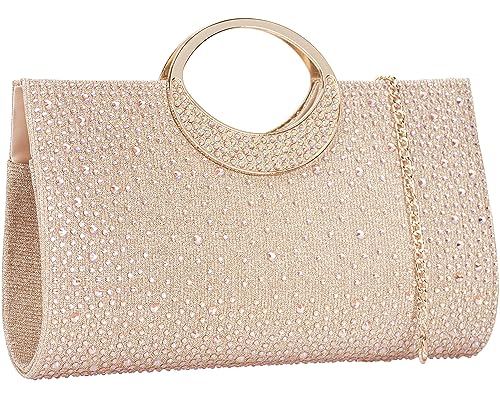 DEXMAY DM Dexmay Rhinestone Clutch Handbag with Crystal Handle for Wedding Party Elegant Clutch Purse for Women Champagne - Image 1