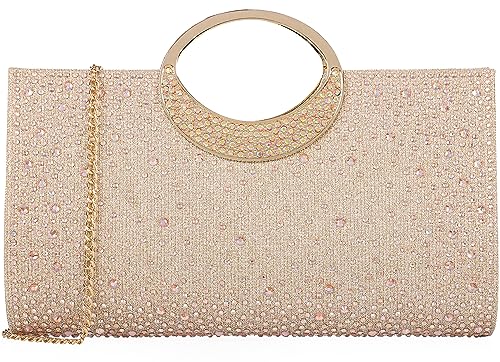 DEXMAY DM Dexmay Rhinestone Clutch Handbag with Crystal Handle for Wedding Party Elegant Clutch Purse for Women Champagne - Image 2