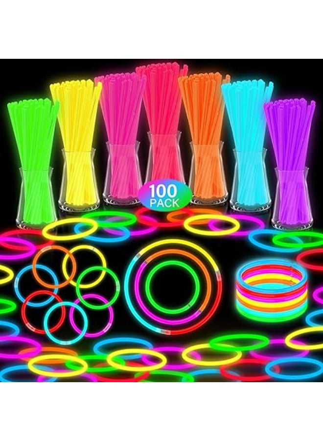 DELEE 100PCS Glow Sticks, Glowsticks Party Packs, Party Bag Fillers with Bracelet Connectors, Glow Neon Necklaces for Kids Dark Party Supplies,Wedding,Festival,Christmas Decoration(100PCS)