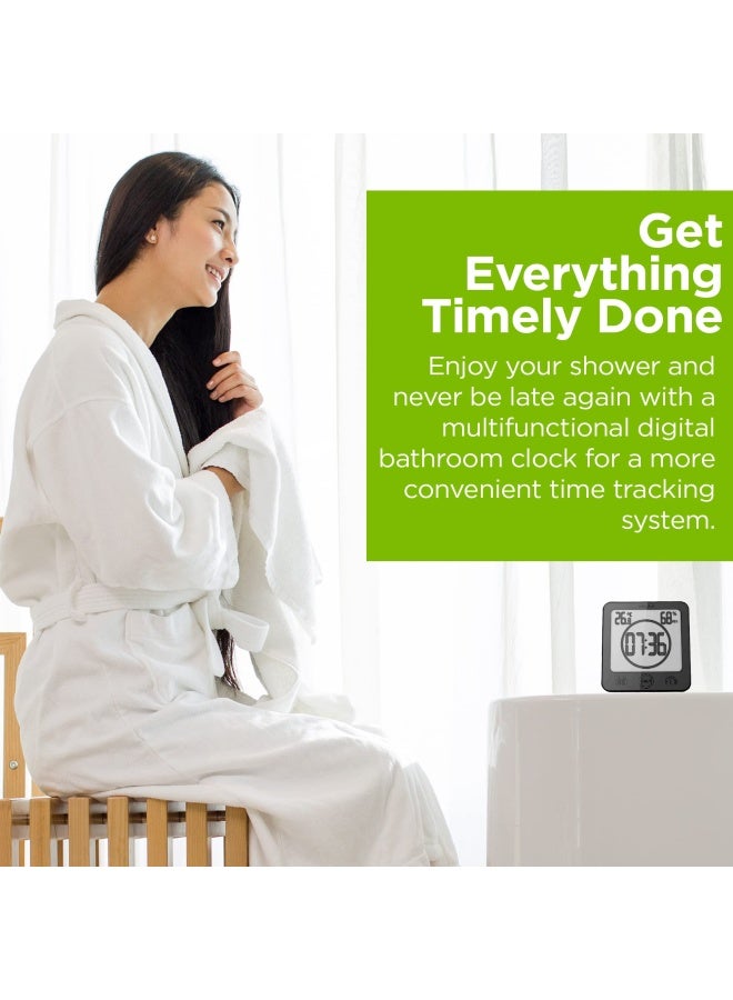 BALDR Digital Shower Clock with Timer  Black  WaterResistant Shower Timer Countdown Timer Clock with Temperature and Humidity Digital Clock for Shower Bathroom Clock Alarm Clock Battery Powered - Image 2