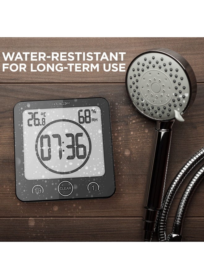 BALDR Digital Shower Clock with Timer  Black  WaterResistant Shower Timer Countdown Timer Clock with Temperature and Humidity Digital Clock for Shower Bathroom Clock Alarm Clock Battery Powered - Image 3