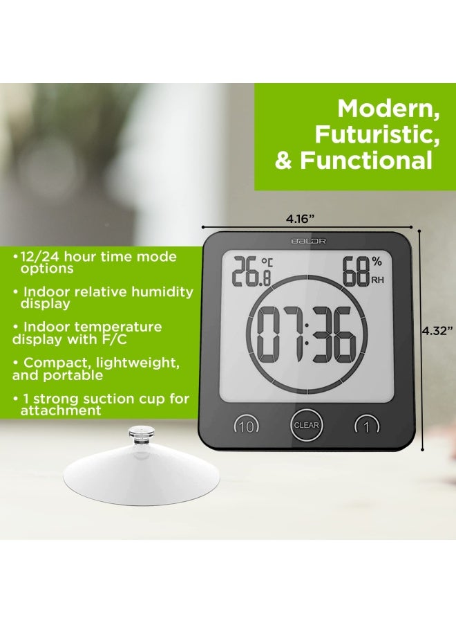 BALDR Digital Shower Clock with Timer  Black  WaterResistant Shower Timer Countdown Timer Clock with Temperature and Humidity Digital Clock for Shower Bathroom Clock Alarm Clock Battery Powered - Image 4