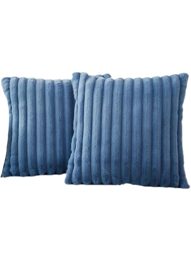 The Bros Striped Decorative Pillow, Faux Fur Plush Throw Pillow Cases, Soft Cozy Pillowcase, Luxury Decorative Pillows Square, Soft Fluffy Cushion Case for Couch Sofa Bed (Pack of 2) (Elegant Blue) - Image 1