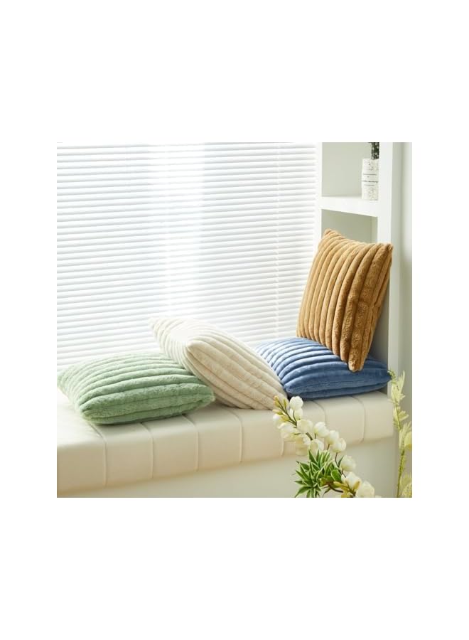 The Bros Striped Decorative Pillow, Faux Fur Plush Throw Pillow Cases, Soft Cozy Pillowcase, Luxury Decorative Pillows Square, Soft Fluffy Cushion Case for Couch Sofa Bed (Pack of 2) (Elegant Blue) - Image 5