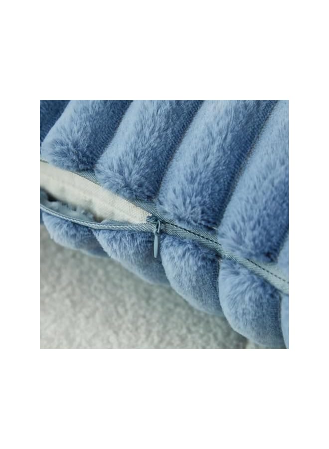 The Bros Striped Decorative Pillow, Faux Fur Plush Throw Pillow Cases, Soft Cozy Pillowcase, Luxury Decorative Pillows Square, Soft Fluffy Cushion Case for Couch Sofa Bed (Pack of 2) (Elegant Blue) - Image 4