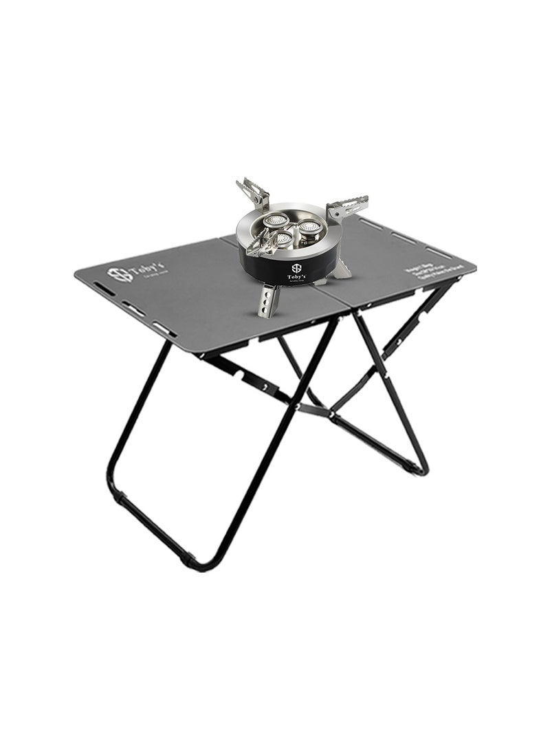 توبيز موقد تبي المحمول 6800 وات بثلاث شعلات مع إشعال ببيزو + طاولة قابلة للطي من الألومنيوم خفيفة الوزن مع حقيبة تخزين للتخييم، المشي، النزهات والسفر - Image 1