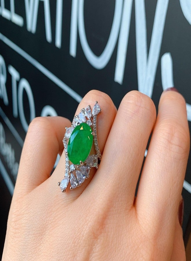 AZQ Vintage 925 Sterling Silver Shiny Full Diamond Emerald Ring 18K Gold Green 3Ct Cubic Zirconia Promise Rings CZ Diamond Cocktail Rings Eternity Engagement Wedding Band Ring for Women Z.77 (US Code 6) - Image 2