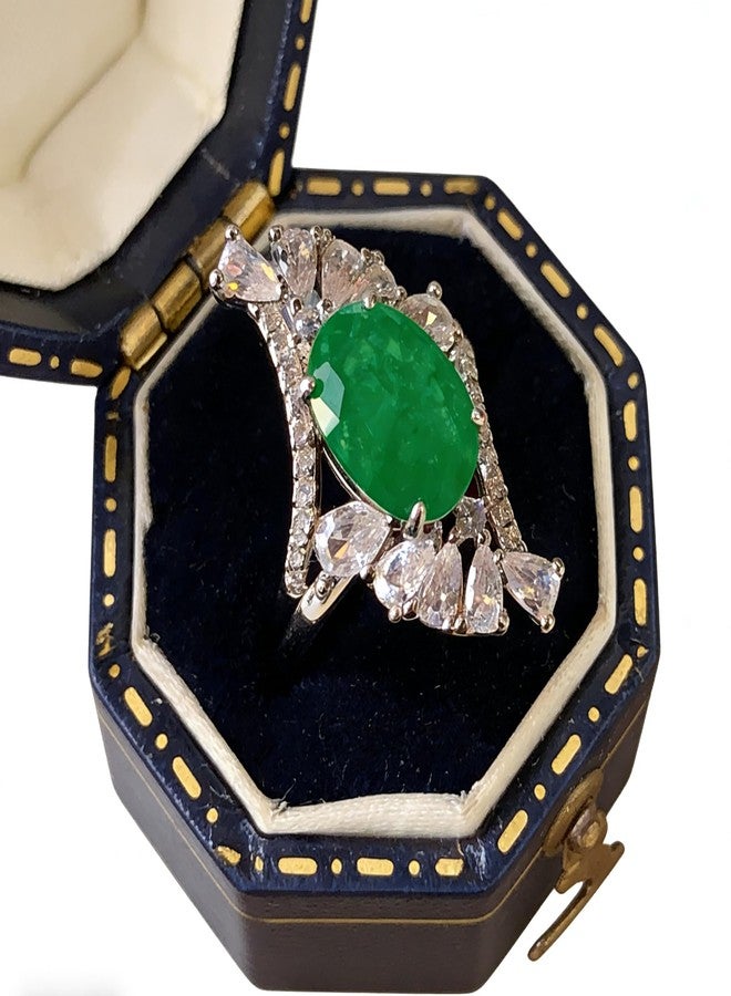 AZQ Vintage 925 Sterling Silver Shiny Full Diamond Emerald Ring 18K Gold Green 3Ct Cubic Zirconia Promise Rings CZ Diamond Cocktail Rings Eternity Engagement Wedding Band Ring for Women Z.77 (US Code 6) - Image 1