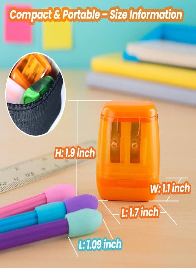 Aipker Pencil Sharpeners, Aipker Manual Sharpeners & Pencil Top Eraser Set for Colored Pencils, Colorful Protable Dual Holes Pencil Sharpener with Lid for Kids, Audlts, Artists, Classroom, School & Office - Image 5