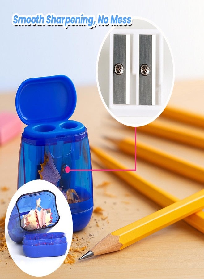 Aipker Pencil Sharpeners, Aipker Manual Sharpeners & Pencil Top Eraser Set for Colored Pencils, Colorful Protable Dual Holes Pencil Sharpener with Lid for Kids, Audlts, Artists, Classroom, School & Office - Image 3