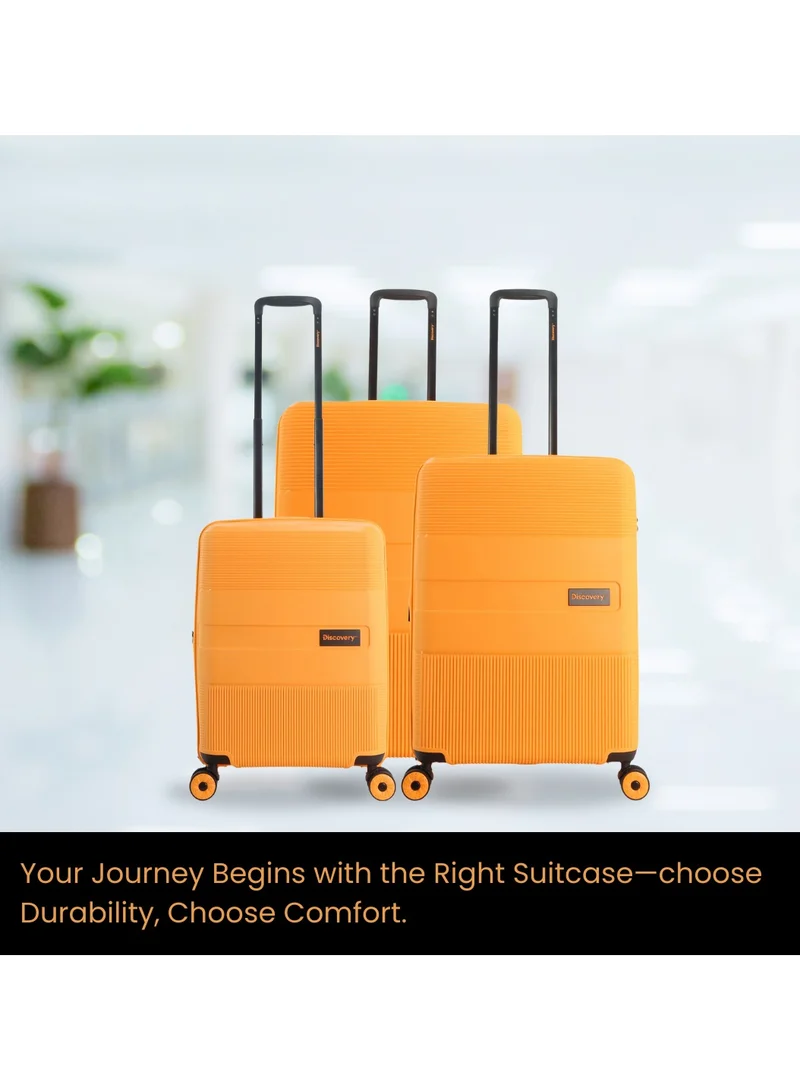 Discovery Discovery Trails PP Hardside Luggage Set Orange, Durable Expandable Unbreakable Double Zip Lightweight Travel Bag 4 Double Wheel TSA Lock 3pcs Suitcase Trolley Bag (21+26+30 Inch).