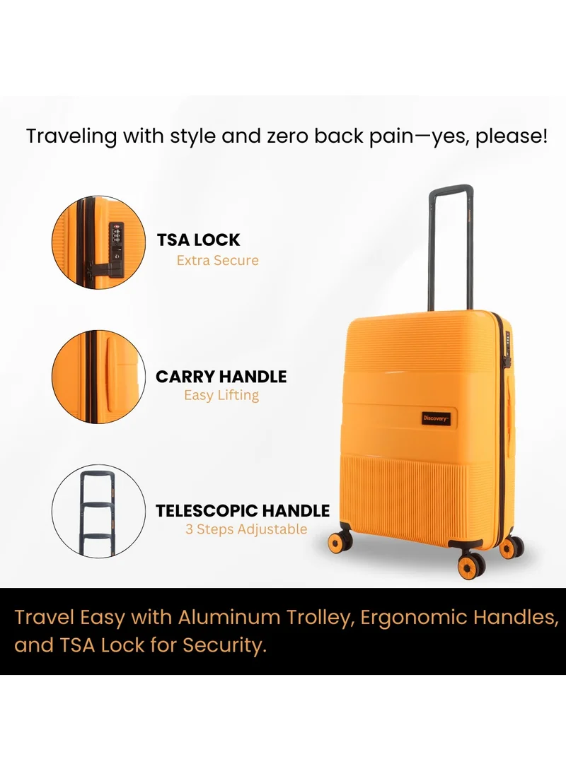 Discovery Discovery Trails PP Hardside Luggage Set Orange, Durable Expandable Unbreakable Double Zip Lightweight Travel Bag 4 Double Wheel TSA Lock 3pcs Suitcase Trolley Bag (21+26+30 Inch).