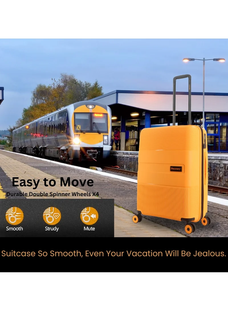 Discovery Discovery Trails PP Hardside Luggage Set Orange, Durable Expandable Unbreakable Double Zip Lightweight Travel Bag 4 Double Wheel TSA Lock 3pcs Suitcase Trolley Bag (21+26+30 Inch).